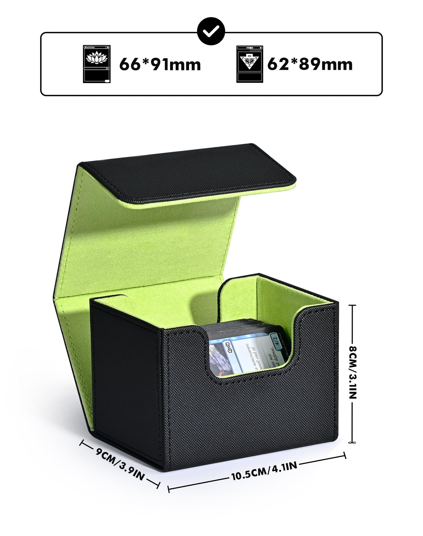 Zlca Card Deck Box For Trading Cards, Mtg Commander Deck Box Holds 120+ Single Sleeved Cards, Leather Magnetic Card Storage Box Fits For Tcg Ccg Magic Cards (Black& Green)