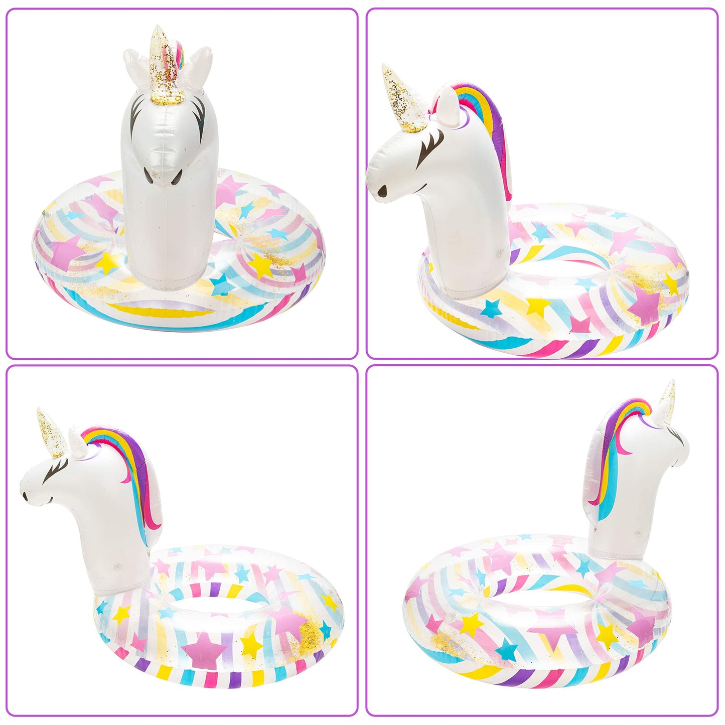 GROBRO7 Inflatable Unicorn Pool Float Inflation Swimming Floaty Pool Toy Swimming Ring with Sequins Unicorn Sea Party Water Fun Summer Outdoor Beach Water Lounge Inflatable Raft for mature-themed White