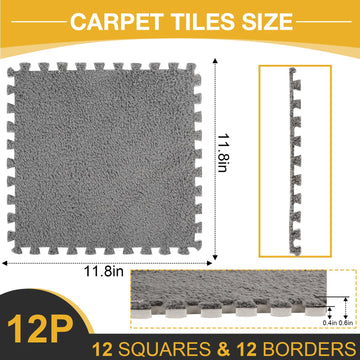 12 Pcs Plush Interlocking Carpet Tiles,Non-Toxic Shaggy Foam Carpet Tiles For Toddler Baby,Machine-Washable,Anti-Slip,Eva Foam I
