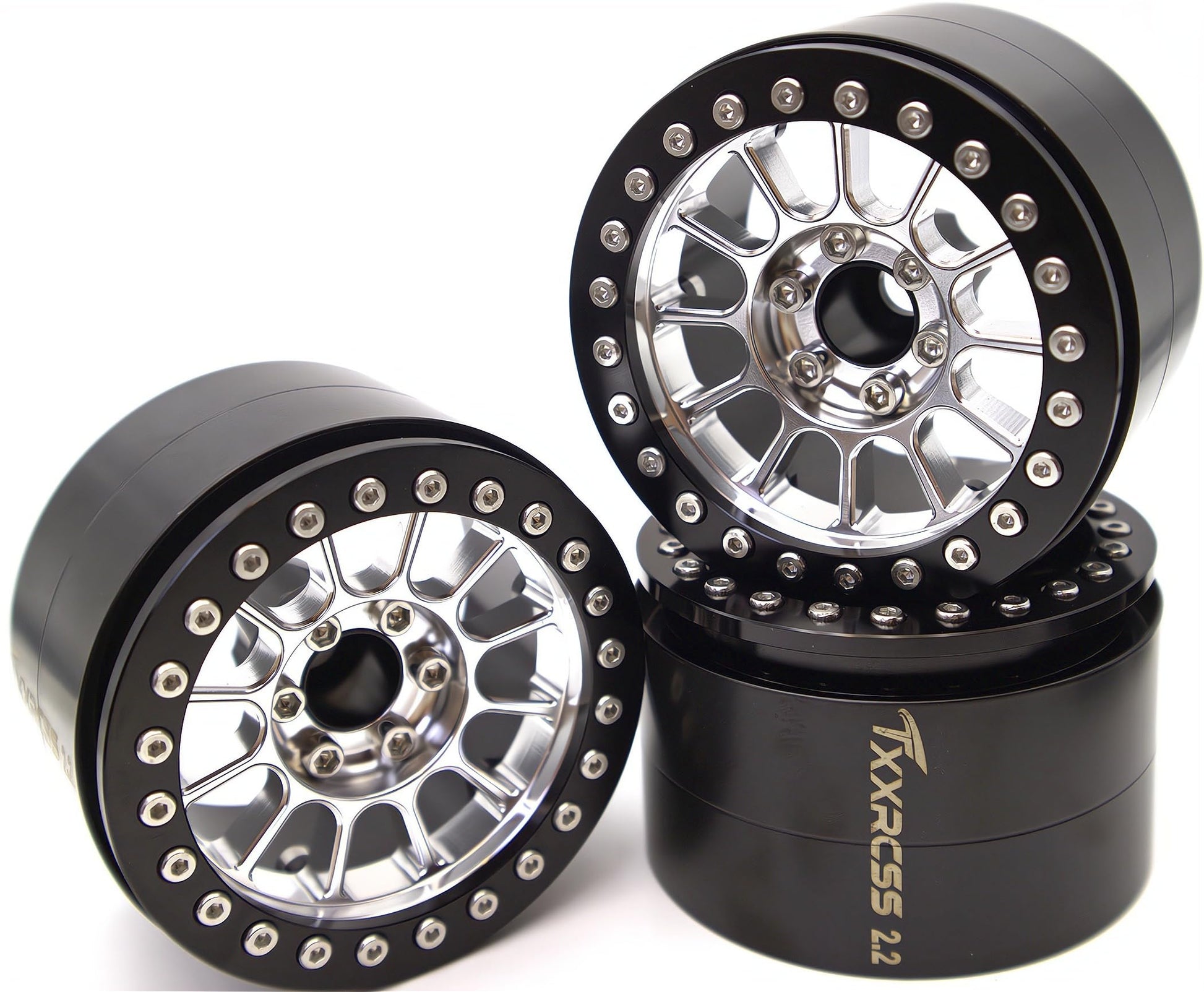 TxXrcss 200g Super Heavy Duty RC 2.2 Beadlock Wheels 1/10 Crawler Upgrade RC Wheel 4pcs Rims Hub for Axial SCX10 Trx4m (Silver B