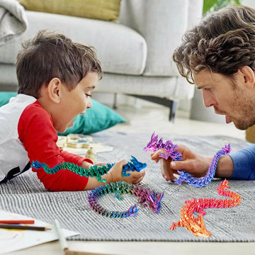 3D Printed Dragon, 4Pcs Crystal Dragon Fidget Toy, Flexible Articulated Dragon 3D Printer Animal Decor (4-Piece Set-B)