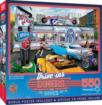 Masterpieces 550 Piece Jigsaw Puzzle For Adults, Family, Or Youth - Rock & Rolla Diner - 18''X24'' - Nostalgic Retro Jigsaw Puzz