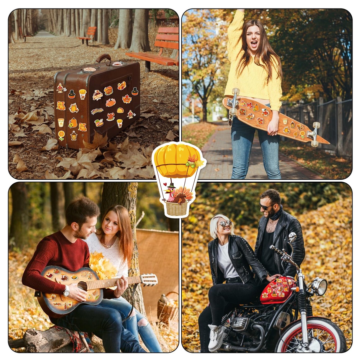 Xzentira 100 Pcs Thanksgiving Stickers Fall Cute Waterproof Vinyl Gift Stickers For Water Bottles, Cards, Scrapbooking, Happy Th