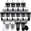 Pickmesh 24 Pcs Plastic Cups with Lid and Straw Bulk 24oz Reusable Plastic Tumblers Sports Drinking Cups Decorations Birthday Pa