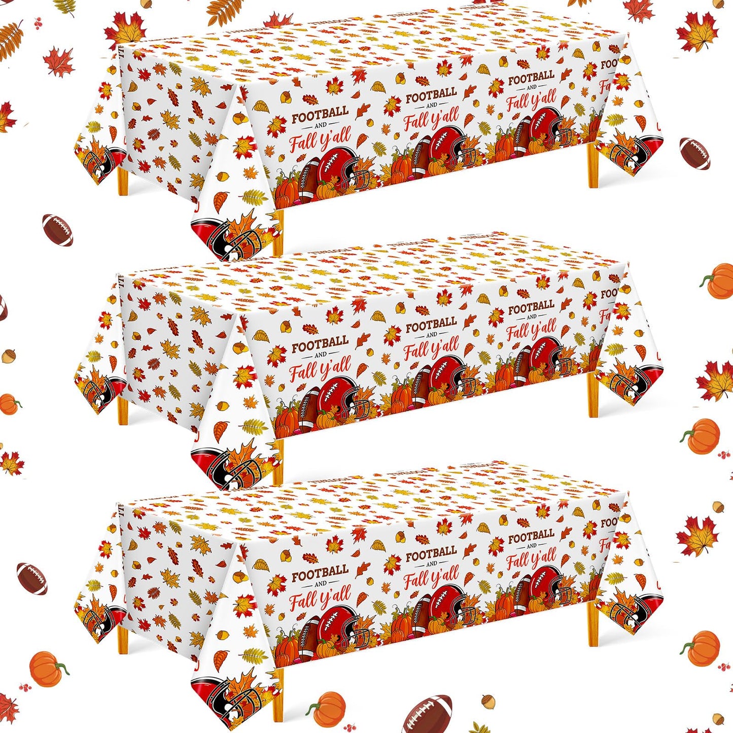Oudain 3 Pcs Fall Plastic Football Tablecloth 108 x 54 Inch Autumn Tablecloth Thanksgiving Table Cover for Fall Football Themed 