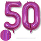 50 Year Old Birthday Balloons, Self Inflating Dark Pink Giant Number 50 Balloons For Women, Laser Hot Pink Iridescent 40 Inch 50