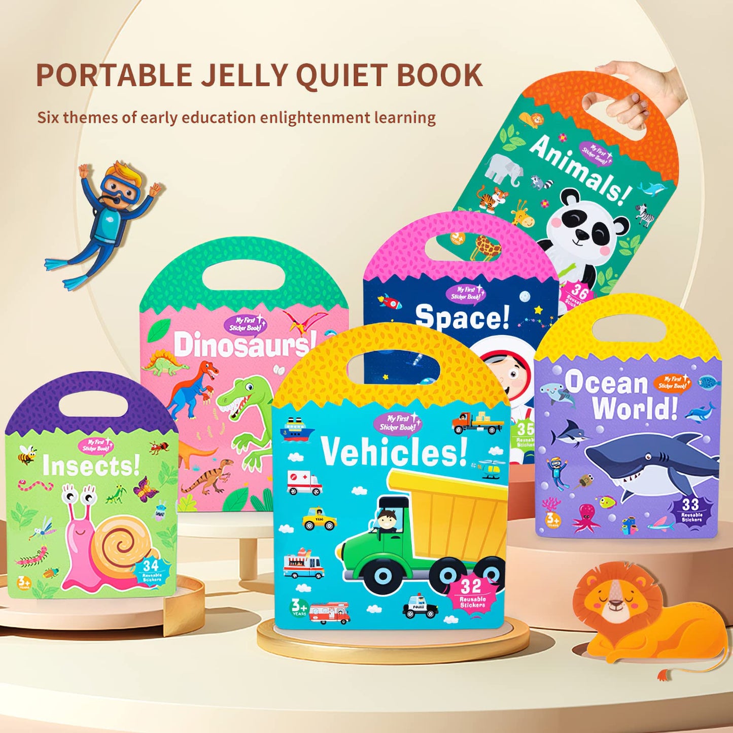 Mikneke Portable Jelly Sticker Quiet Book For Toddlers, Montessori Busy Book, Preschool Learning Activities Travel Toys (Ocean)