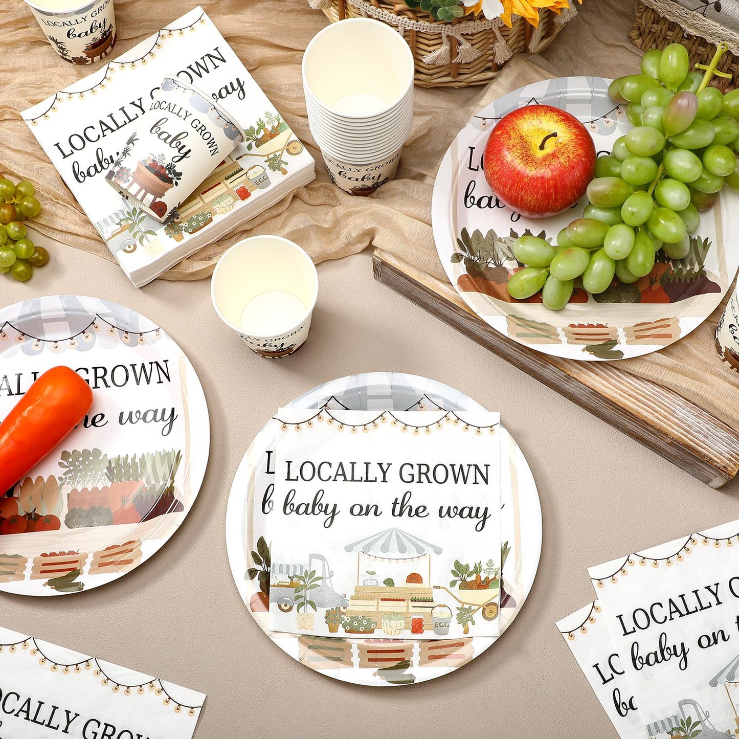 Hushee 200 Pcs Baby Shower Paper Plates Napkins Cups Baby Shower Party Supplies Tableware Set Disposable Cup Napkin for 50 Guest