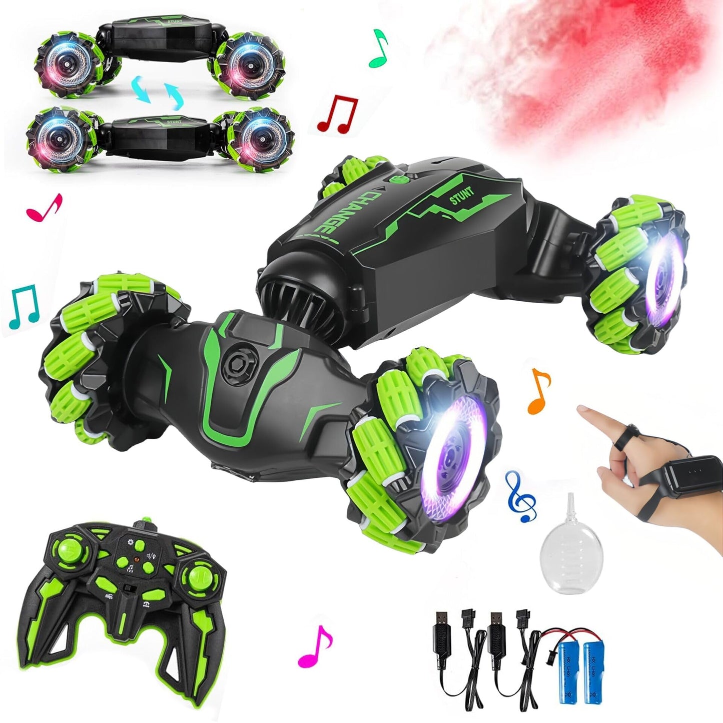 LOOZIX Upgraded Hand Gesture Sensing RC Stunt Car with Lights Music, Spray Fog Gesture RC Car Remote Controll Transformed Car 36