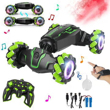 LOOZIX Upgraded Hand Gesture Sensing RC Stunt Car with Lights Music, Spray Fog Gesture RC Car Remote Controll Transformed Car 36