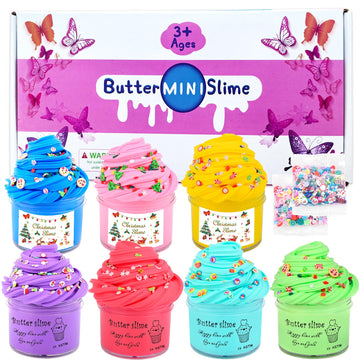 7 Pack Butter Slime, Cake Slime for Party Favor, Scented Slime for School Prizes, Gift Exchange, Basket Fillers, Soft Stretch No