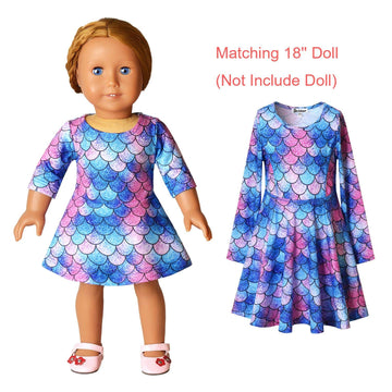 Long Sleeve Mermaid Dresses For Girls Kids 10 11 Matching 18 Inch American Doll