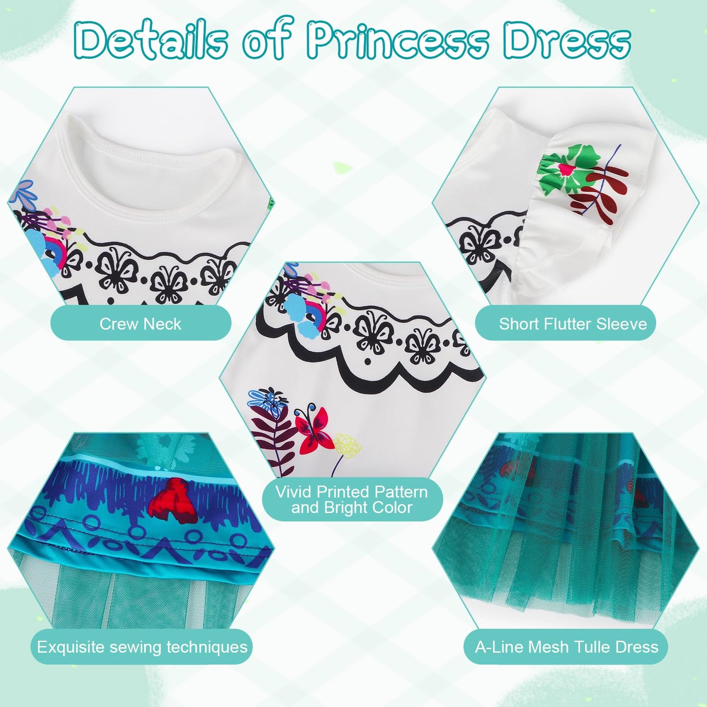 Henzworld Little Girls Encanto Mirabel Tulle Dresses Mirabel Costume Dressing Up For Toddler Girl Kids Short Flutter Sleeve Dres