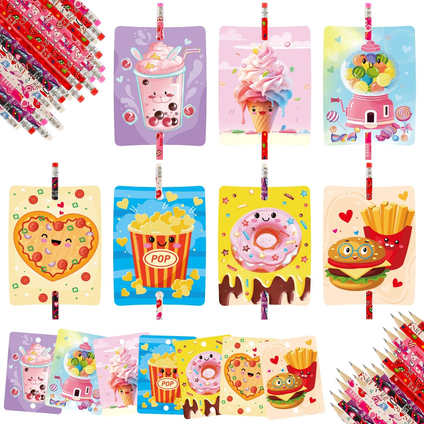 Treasure Cove Valentines Day Cards with Pencils Valentines Day Classroom Exchange Cards for Students School Party Favors 28Pcs