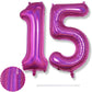 Giant Number 15 Balloons, 40 Inch Laser Hot Pink Foil 15 Balloon Number Men Anniversary Decor, Bright Pink Helium Self Inflating