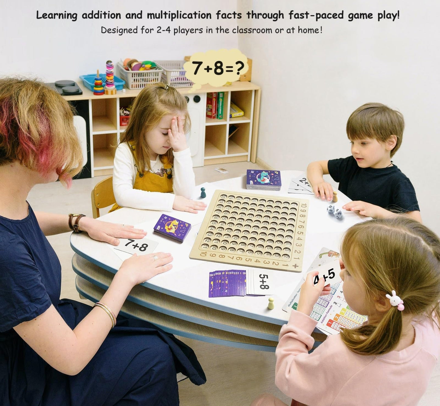 Cltoyvers 2 in 1 Wooden Math Board Game for Kids - Multiplication & Addition, Double Sided, Ages 4-9