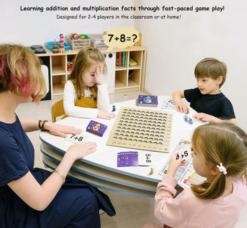 Cltoyvers 2 in 1 Wooden Math Board Game for Kids - Multiplication & Addition, Double Sided, Ages 4-9