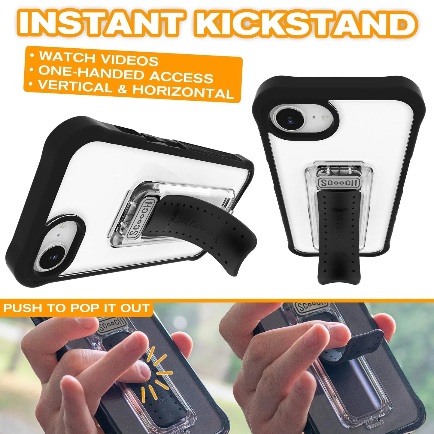 Scooch For Iphone 16E Case With Stand, Wingman 5-In-1 Kickstand Case, Military Grade Drop Protection, Pop-Out Kickstand, Grip, C