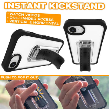 Scooch For Iphone 16E Case With Stand, Wingman 5-In-1 Kickstand Case, Military Grade Drop Protection, Pop-Out Kickstand, Grip, C