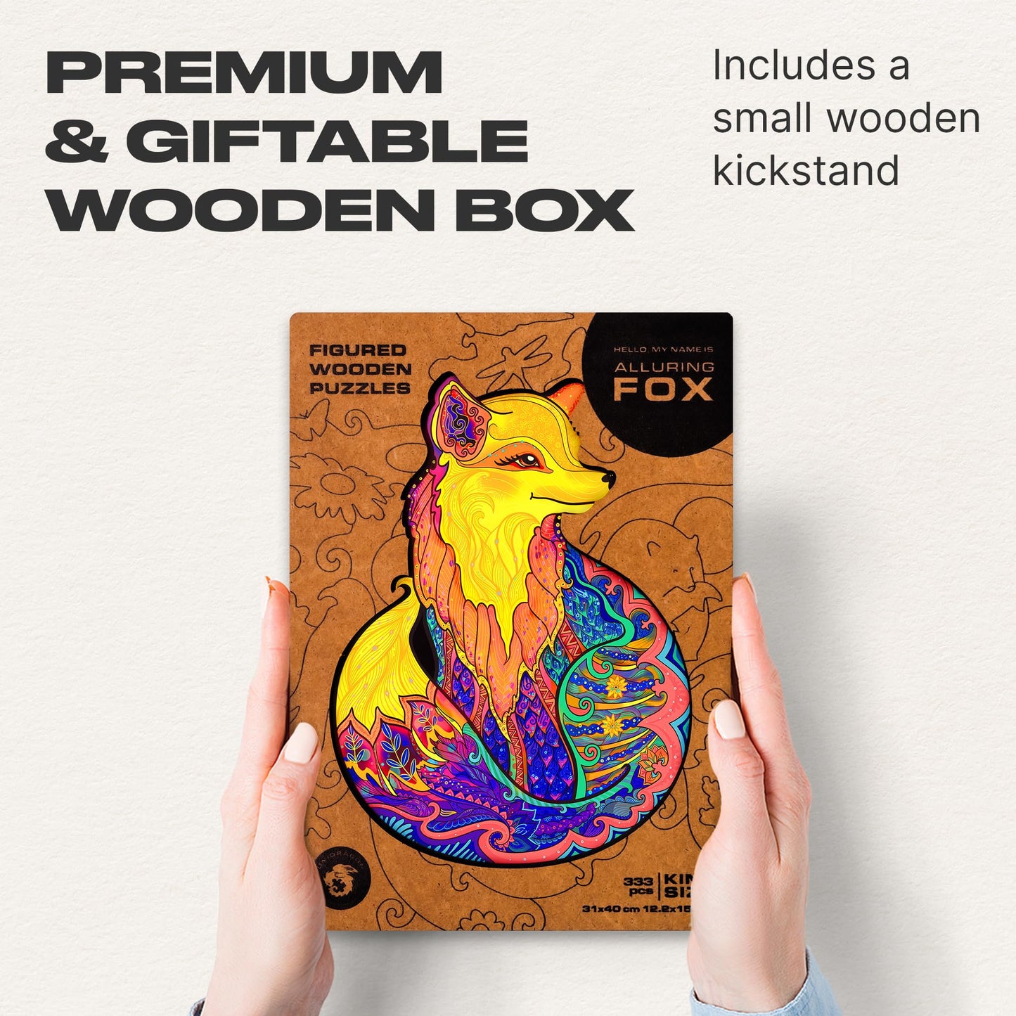 Unidragon Original Wooden Jigsaw Puzzles - Alluring Fox, 333 Pieces, King Size 12.2'' ?15.7, Beautiful Gift Package, Unique Shap