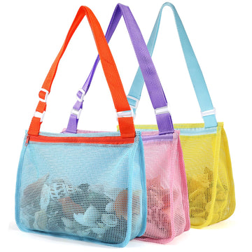 Clapet Mesh Beach Bag For Kids Sand Toys, 3 Pack 11.8 Inch Large Shell Collecting Bag For Beach Toys Seashell Swimming Accessori
