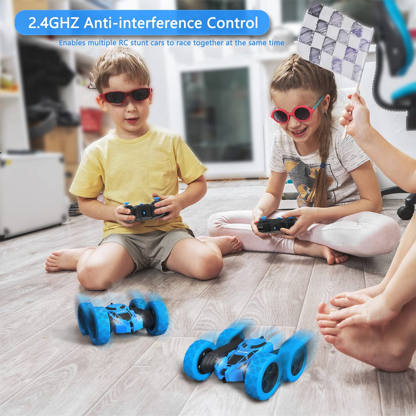 Hamdol Remote Control Car Double Sided 360Rotating 4WD RC Cars with Headlights 2.4GHz Electric Race Stunt Toy Car Rechargeable T