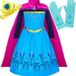 Cokos Box Girls Coronation Dress Costume, Princess Long Cape Pink Cloak, Gloves, Tiara Crown Accessories Kids Set 3 Years, Blue,