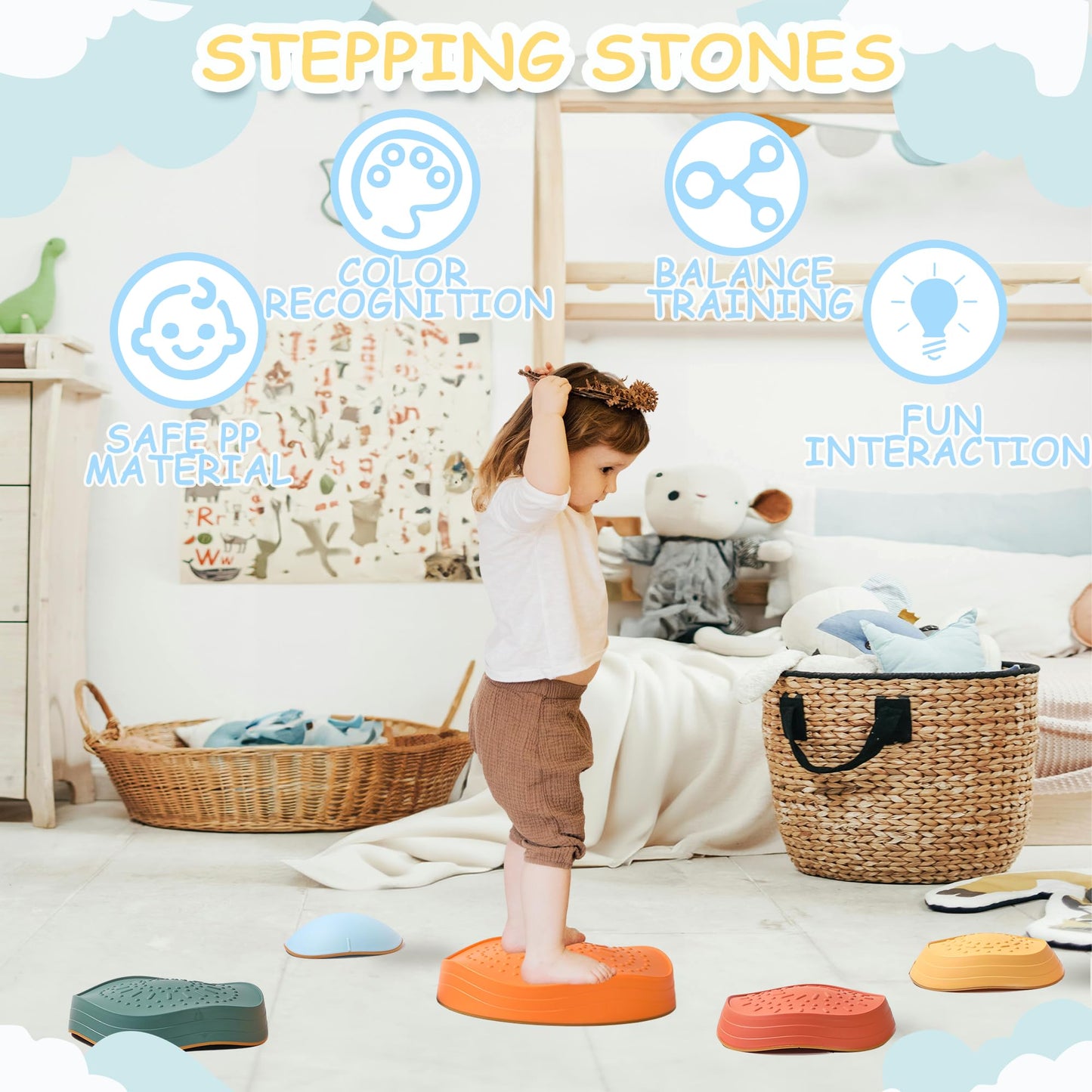 Loomlark Balance Stepping Stones For Kids 5Pcs Non-Slip River Stones Obstacle Course Play Indoor And Outdoor Coordination Game S