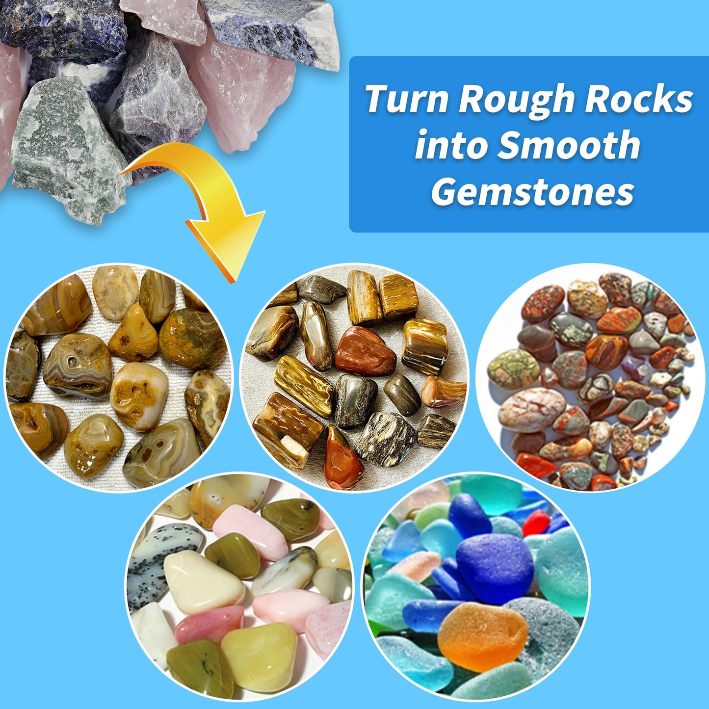 Rock Tumbler Polishing Grits And Ceramic Tumbling Media Kit | Essential For Polishing, 4 Steps Rock Tumbling Refill Media, Polis