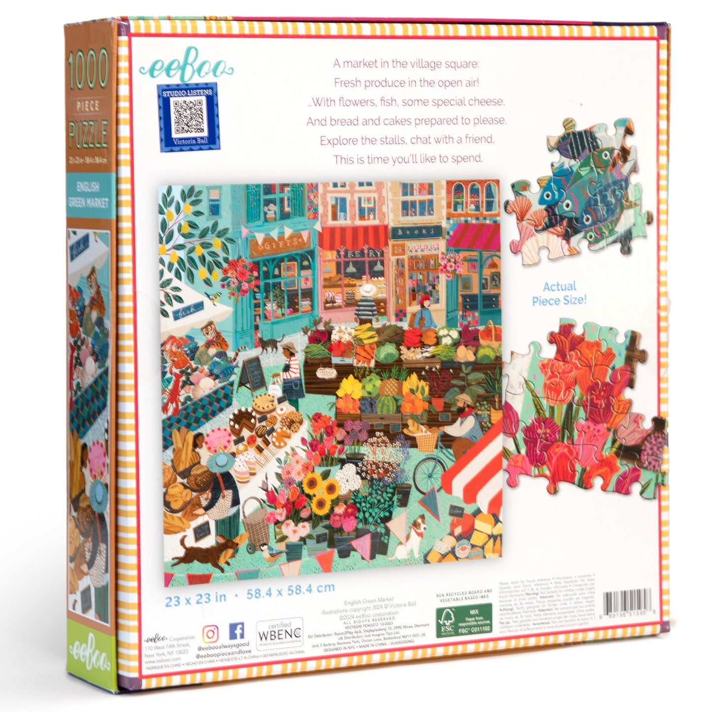 eeBoo Piece & Love: English Green Market - 1000 Piece Puzzle - mature-themed Square Jigsaw  23x23  Includes Image Reference Insert  Pieces