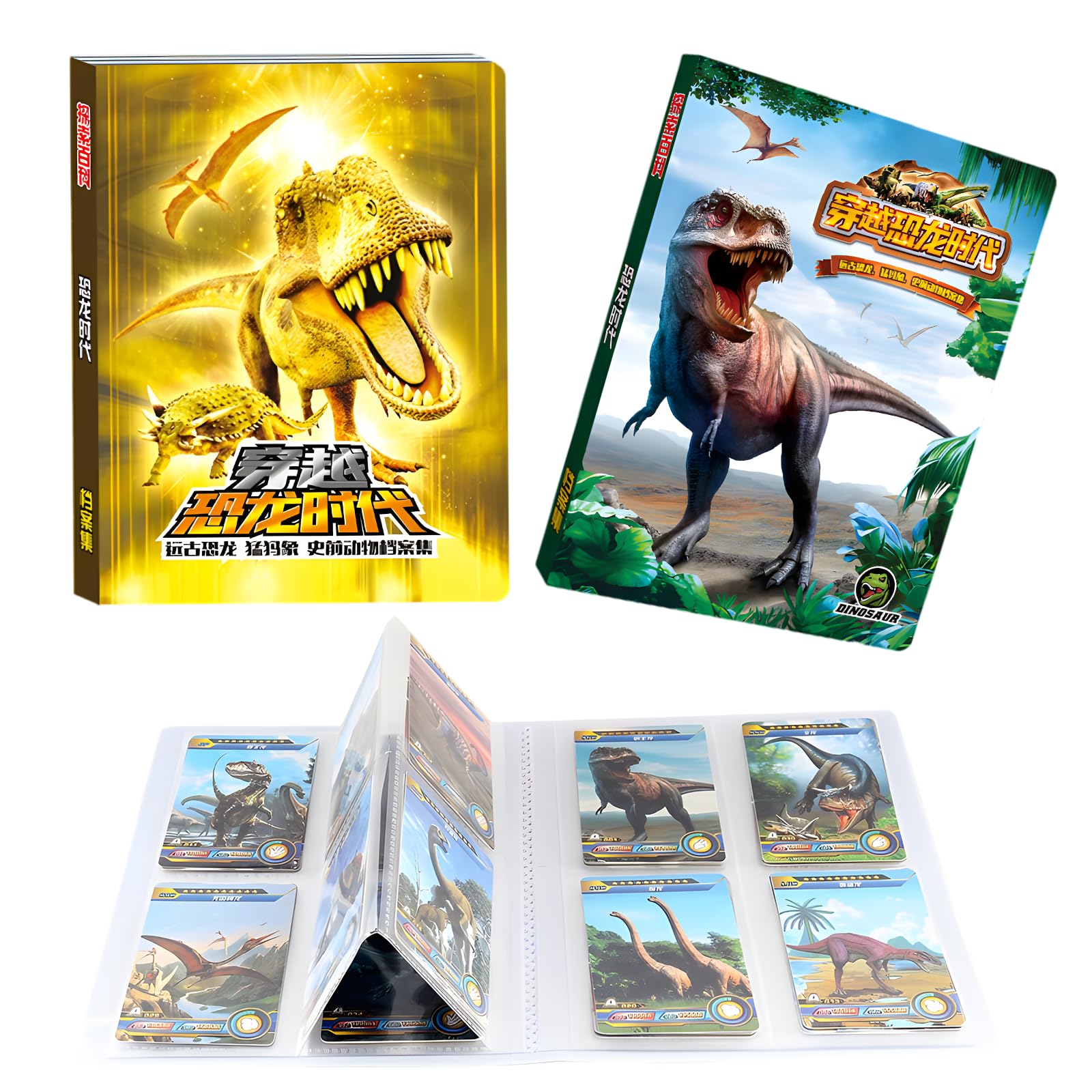 Dinosaur Card Binder 4 Pockets, Dinosaur Flash Cards, 168 Kids Collectible Dinosaur Trading Cards, Prehistoric Animal Educationa