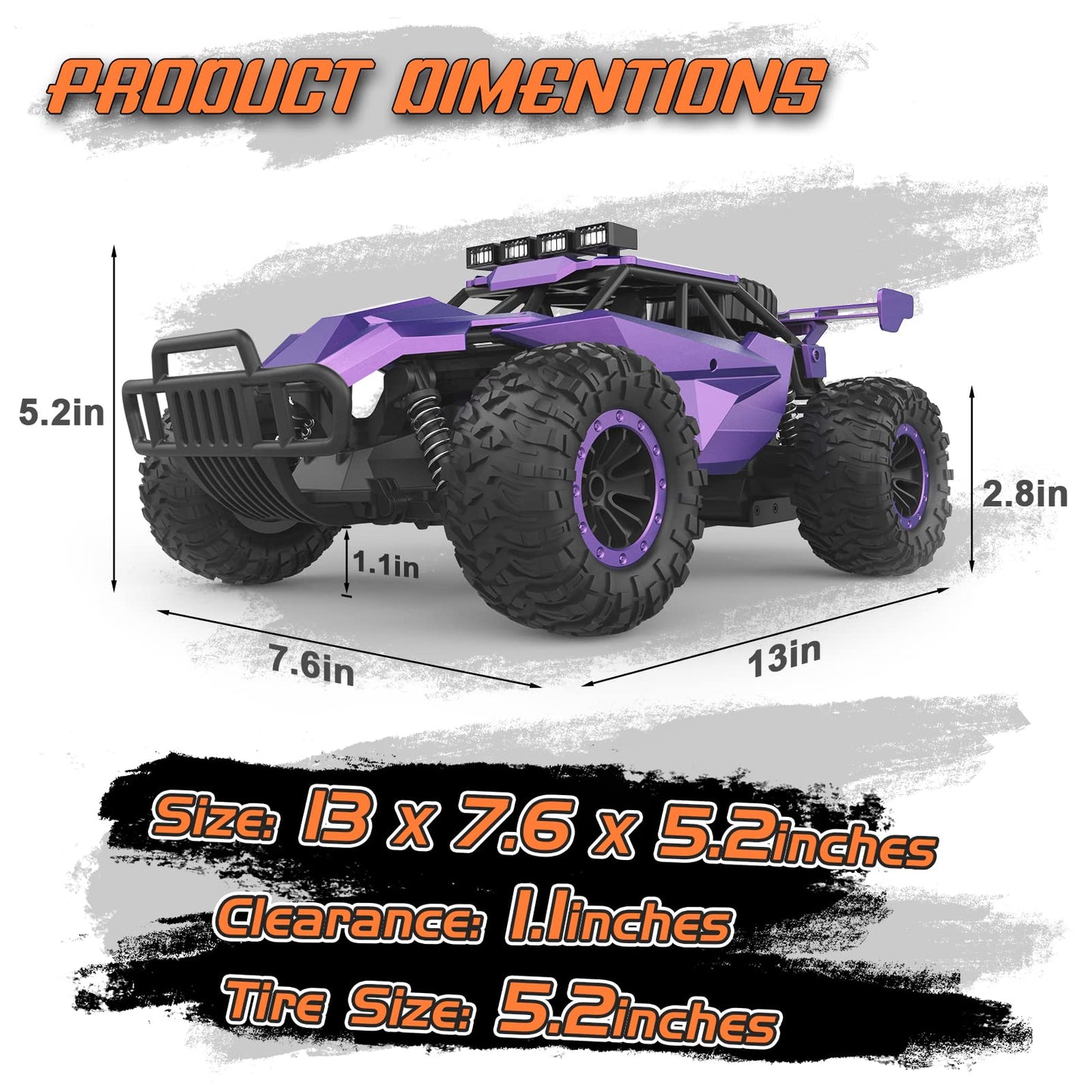 LARVEY 2WD 1:16 Scale Purple RC Car, 20 Km/h Speed, LED Lights, Rubber Tires, Amethyst Viper Color for Girls, Boys, and Adults