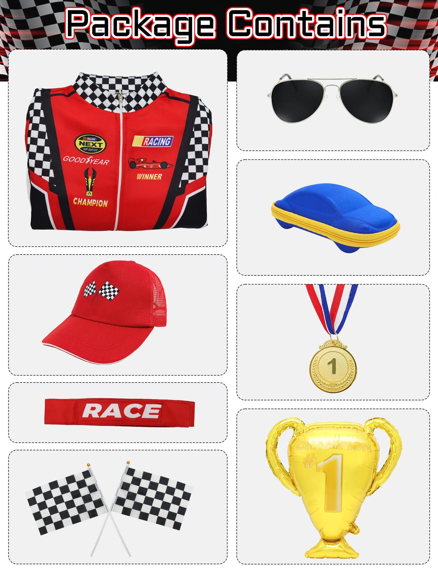 Treyrea Race Car Driver Costume Boys Racer Jumpsuit With Car Cap Kids Dress Up For Halloween (Red Set, Xs(For Height 43''-45''))