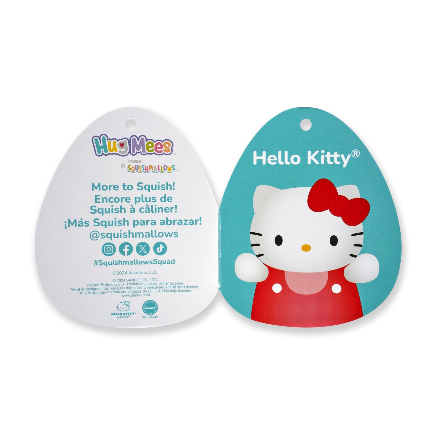 Squishmallows Original Hello Kitty Plush - 10-Inch, Ultrasoft Polyester, Red and Pink Overalls, Model SQSN00702