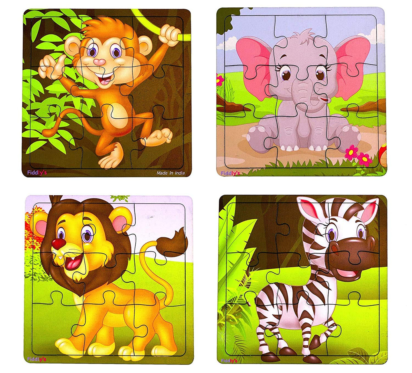 Fiddlys Fiddly s Wood Jigsaw Puzzles for Kids & Children - 9 Pieces (Pack of 12 - Animals+Dinos+Sea) Age 3+