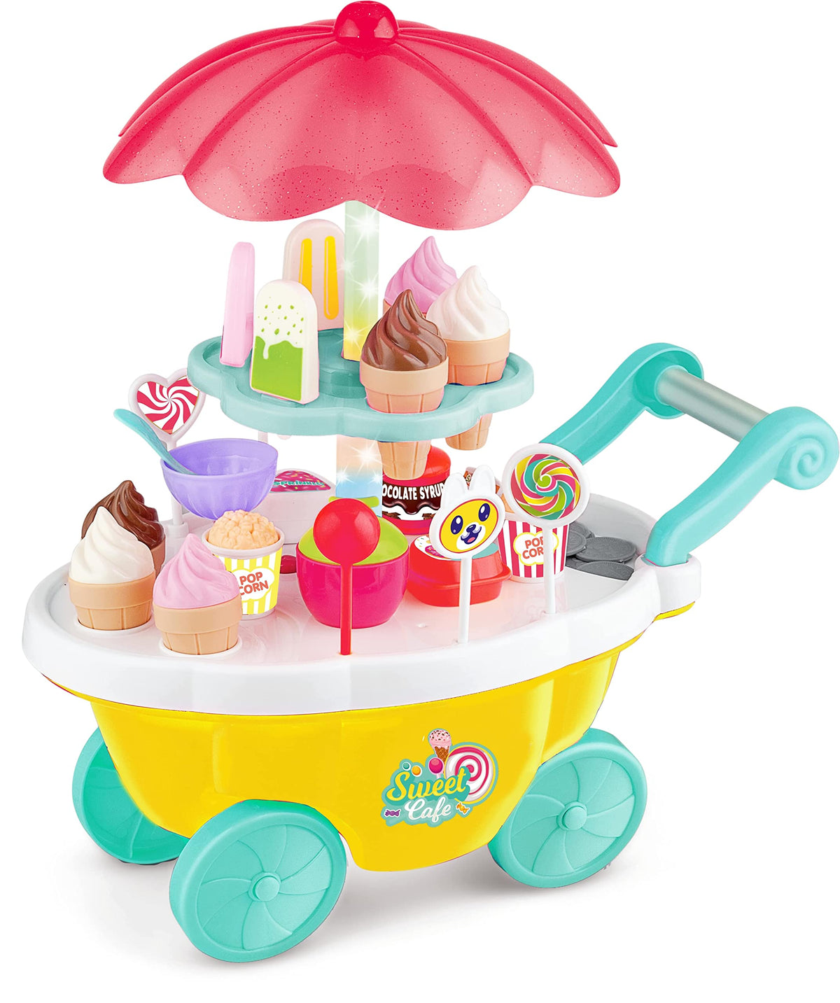 Kingdom of Play Ice Cream & Candy Cart  Pretend Play Dessert Trolley Set for Kids | Colorful Roleplay Kitchen Toy with Sweets, 
