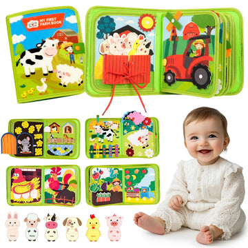 Arcturine Busy Book For Toddlers 1-3, 20 In 1 Farm Activity Book With Life Skills Cognition Sorting Matching, Airplane Car Trave