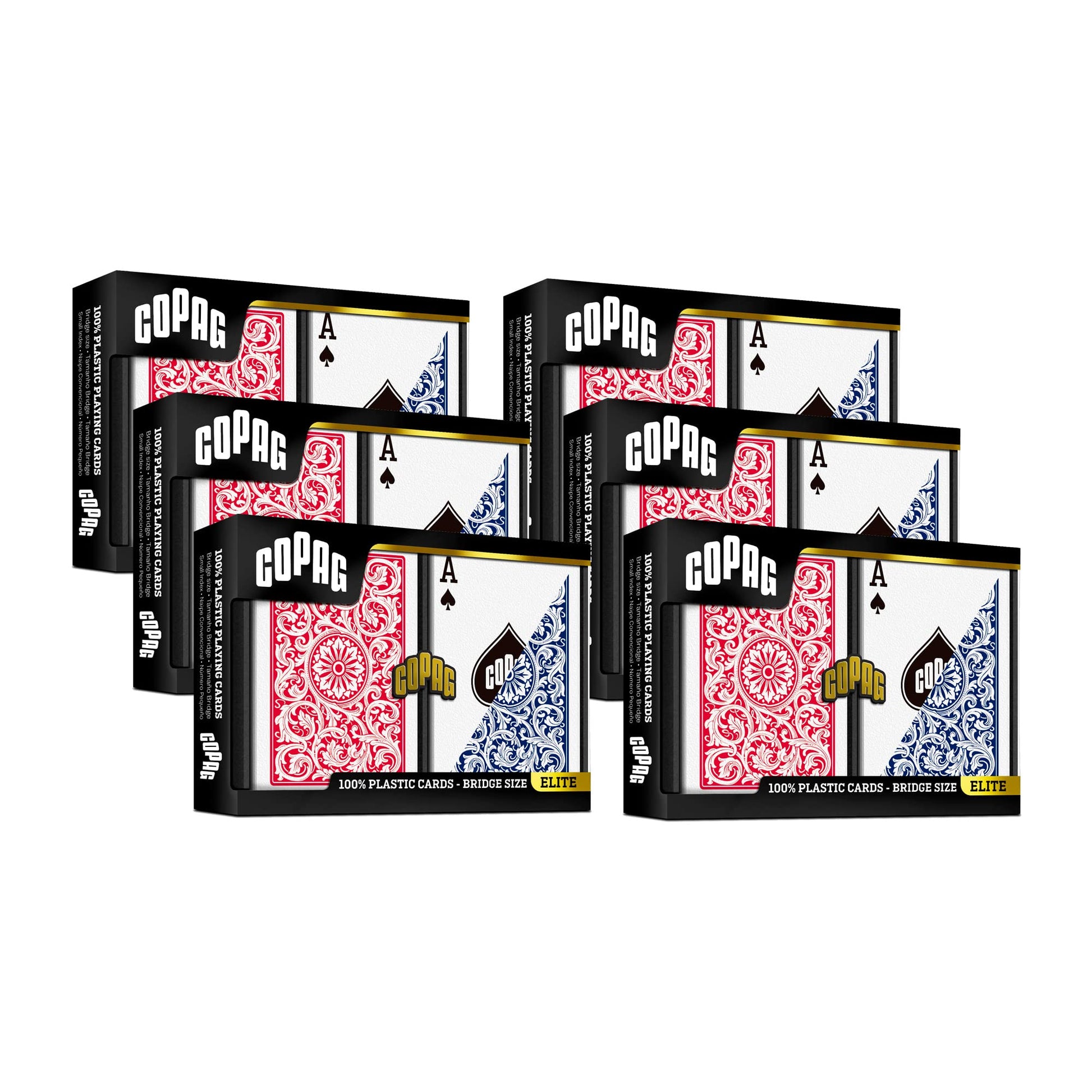 Copag 1546 Design 100% Plastic Playing Cards, Bridge Size (Narrow) Red/Blue (Standard Index, 6 Sets)