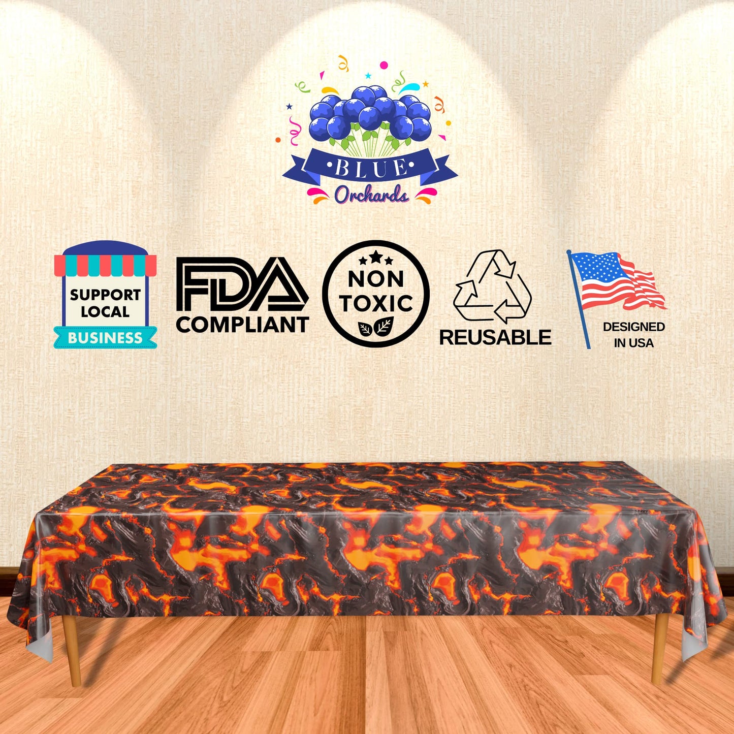 Blue Orchards Lava Table Covers (Pack Of 3) - 54'X108' Xl - Luau Party Supplies, Volcano Birthday, Lava Floor Game, Lava Theme Party, Lava Table Cloth, Hot Lava Game, Dinosaur Party, Lava Backdrop