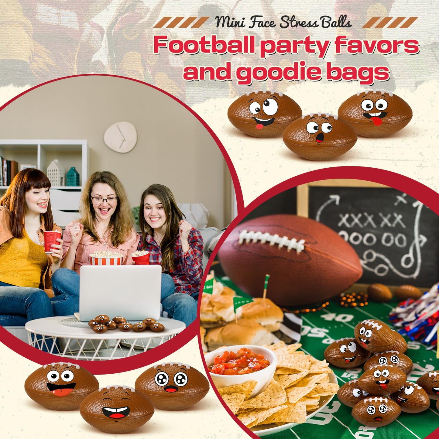 Arrowbash 24 Pcs Mini Face Football Stress Balls For Boys Girls Football Stress Balls Funny Face Squeeze Balls Foam Balls For St