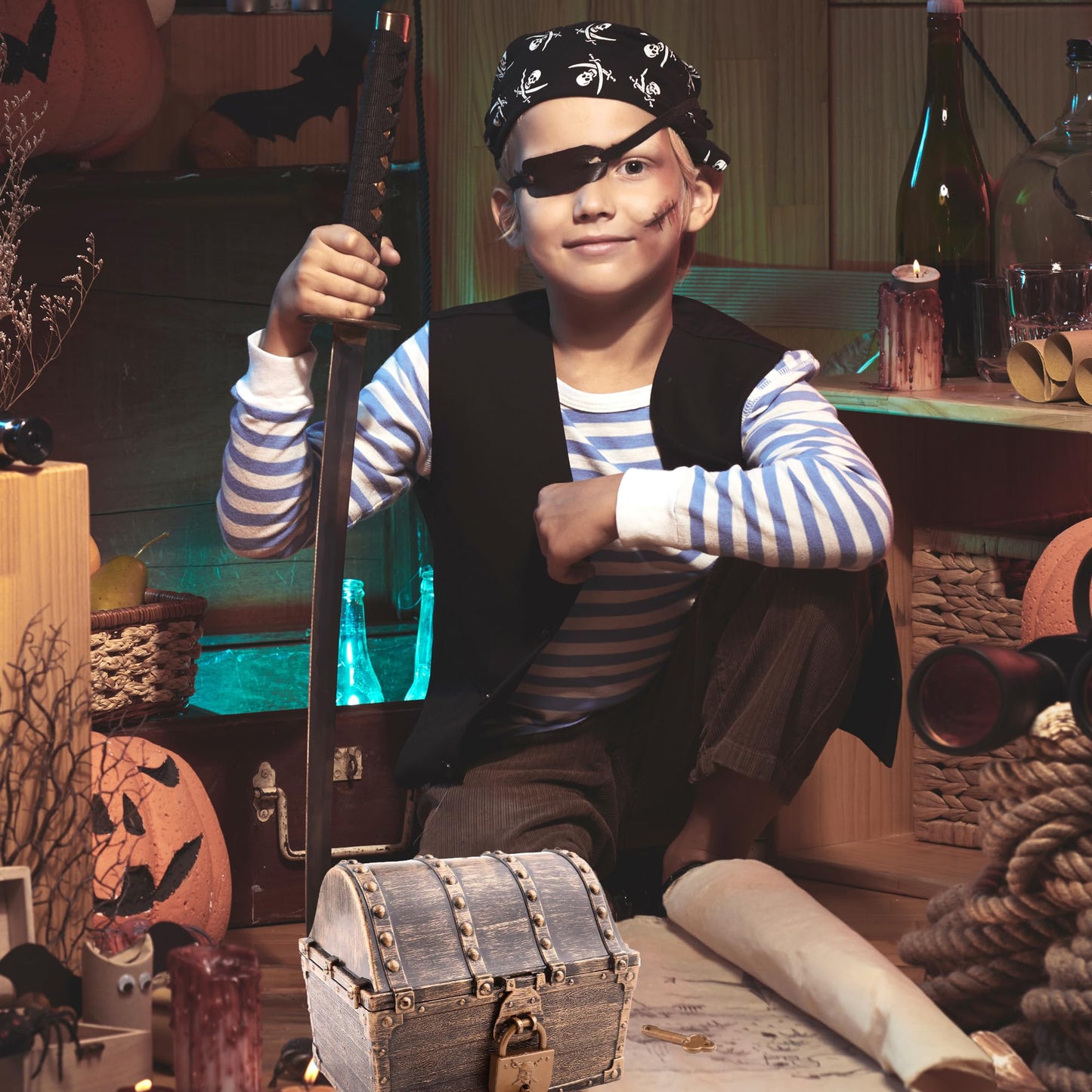 Lingway Toys Kids Pirate Treasure Chest Teachers Favorite Treasures Collection Storage Box with 2 Sets of Locks and Keys Only(V