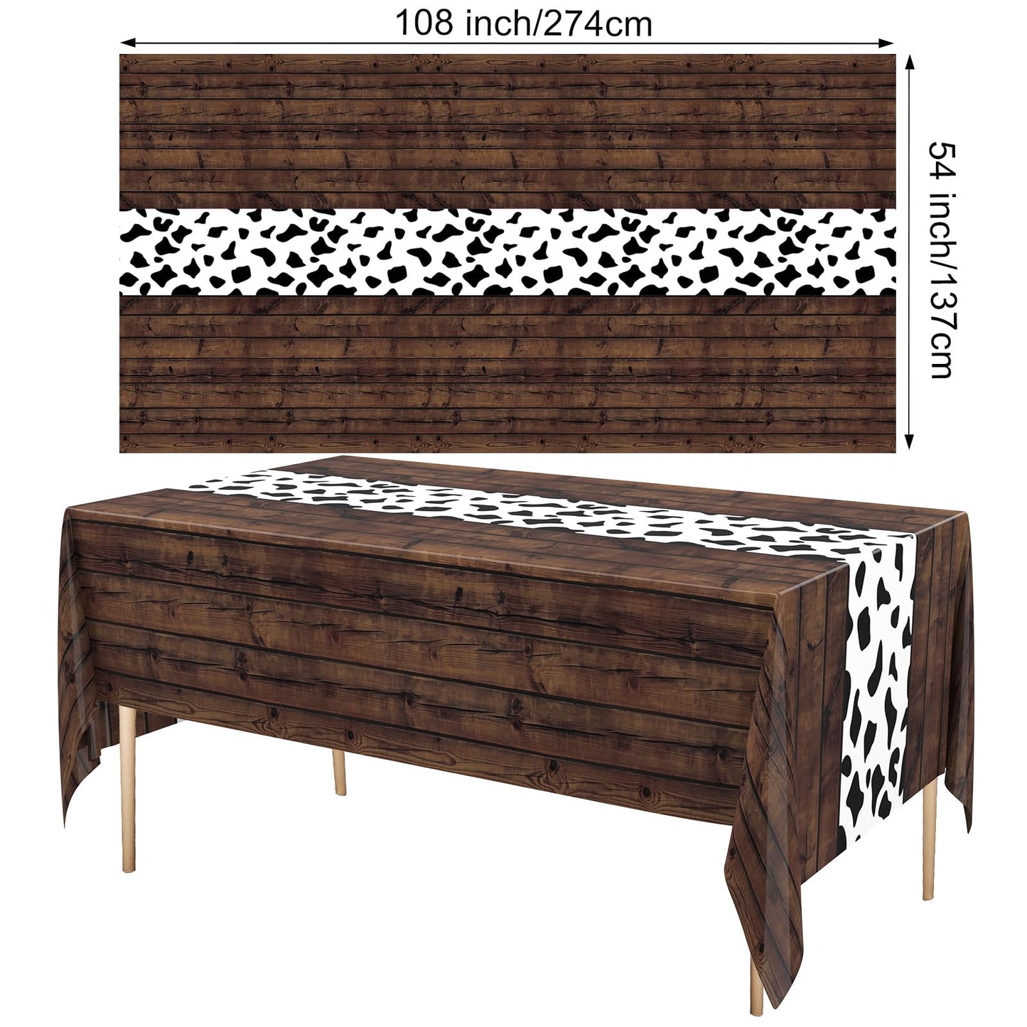 Remagr Cow Print Table Cloth 54 x 108 Inch, Dark Khaki Plastic, Model ZK-Remagr-2172, Perfect for Cowboy Cowgirl Party Decor