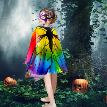 D.Q.Z Fairy Butterfly-Wings Costumes For Girls Dress Up Clothes Rainbow Tutu Mask Headband Role Play Toys For Girl 3-8 Gift (Rainbow)