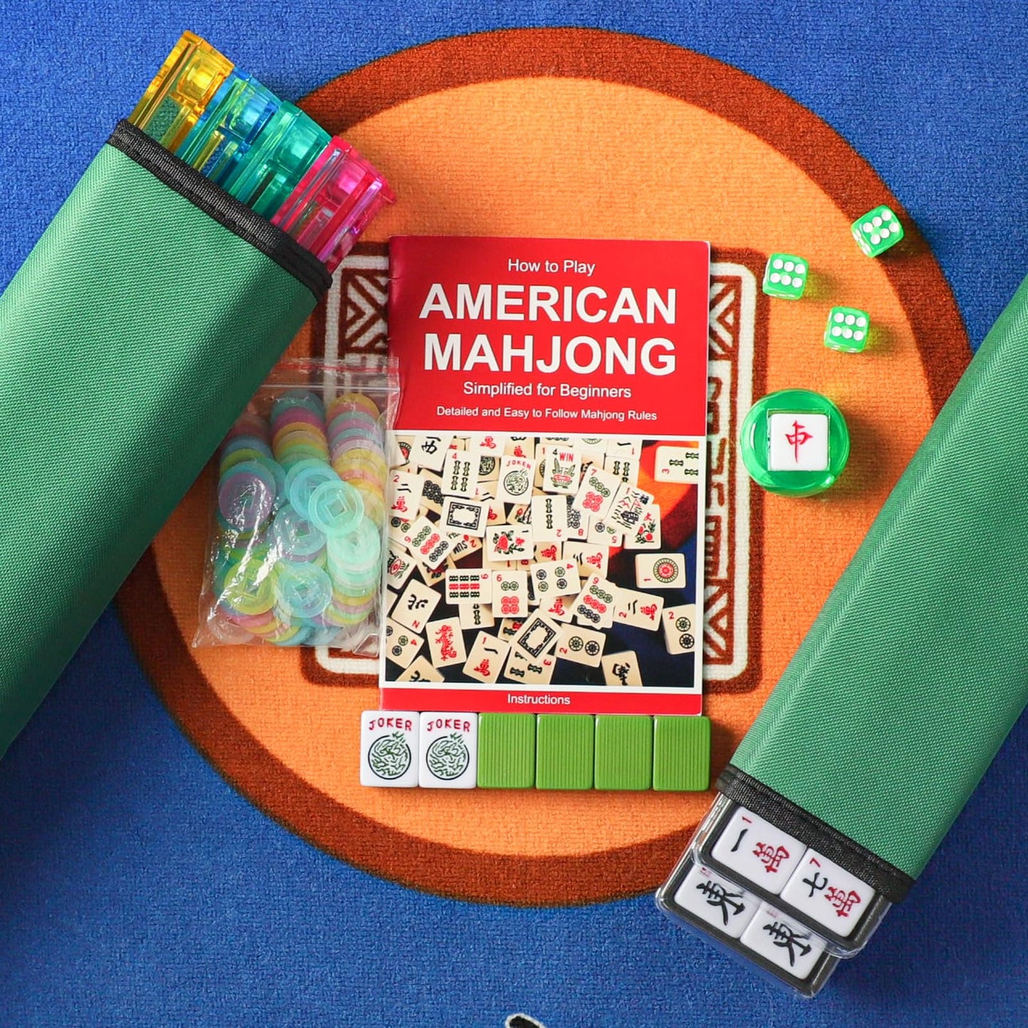 GUSTARIA American Mahjong Game Set with 166 Green Tiles, Melamine, 20"x9"x3", Includes 4 Color Racks and Green Carrying Bag