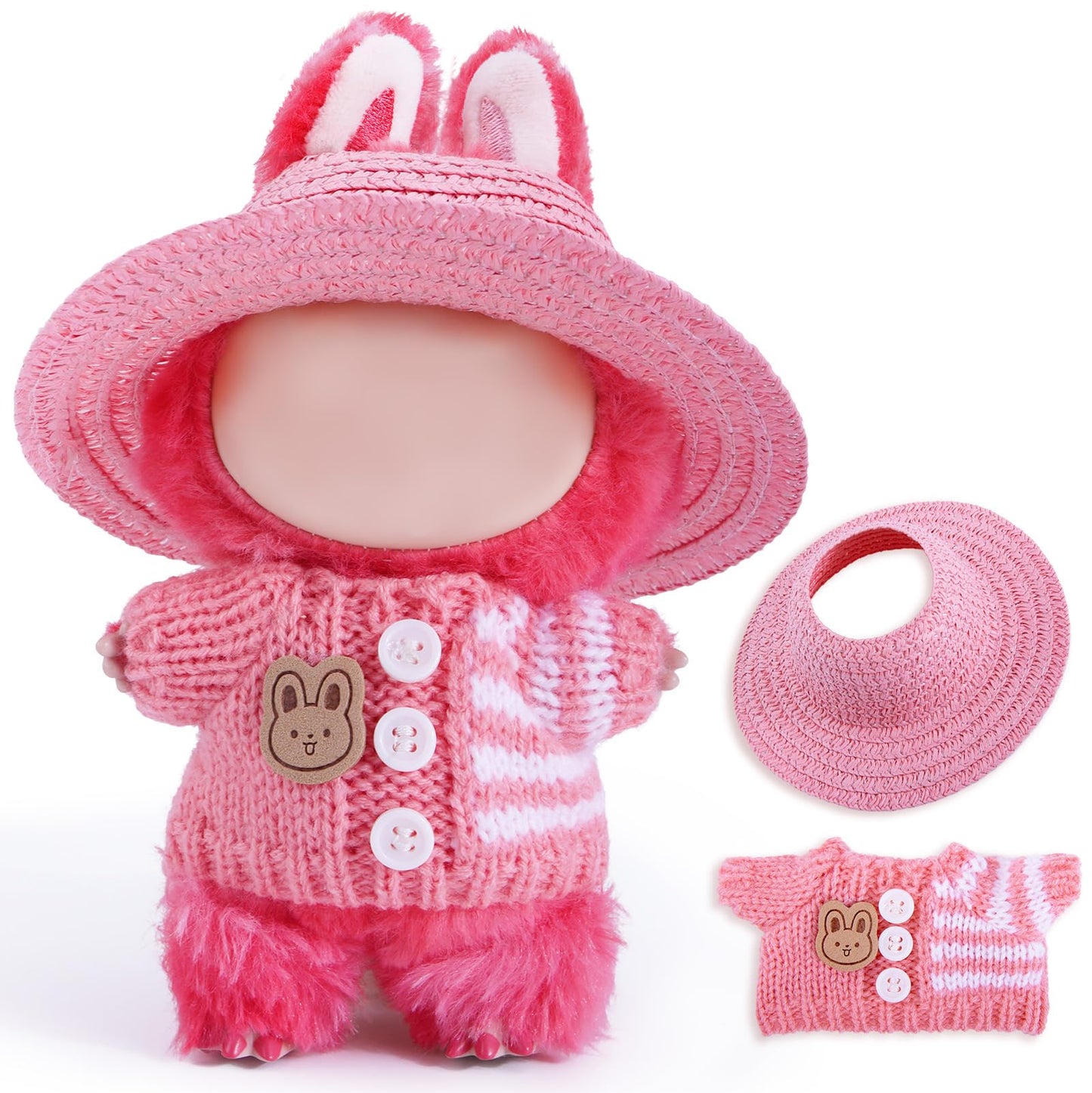 Clothes for Labubu  17cm Outfits for Labubu Dolls  Have a Seat Labubu Clothes Exquisite Accessories for Doll  enhanced Quality Doll Hats and Jackets (Pink)