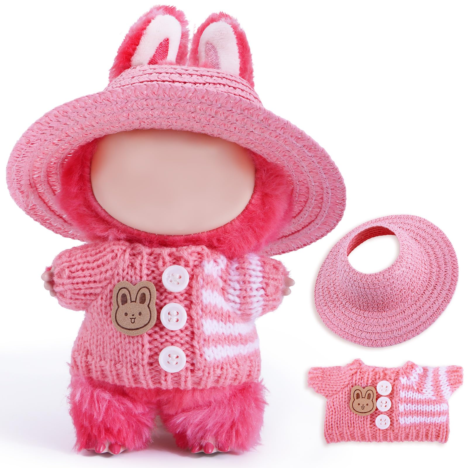 Clothes for Labubu  17cm Outfits for Labubu Dolls  Have a Seat Labubu Clothes Exquisite Accessories for Doll  enhanced Quality Doll Hats and Jackets (Pink)