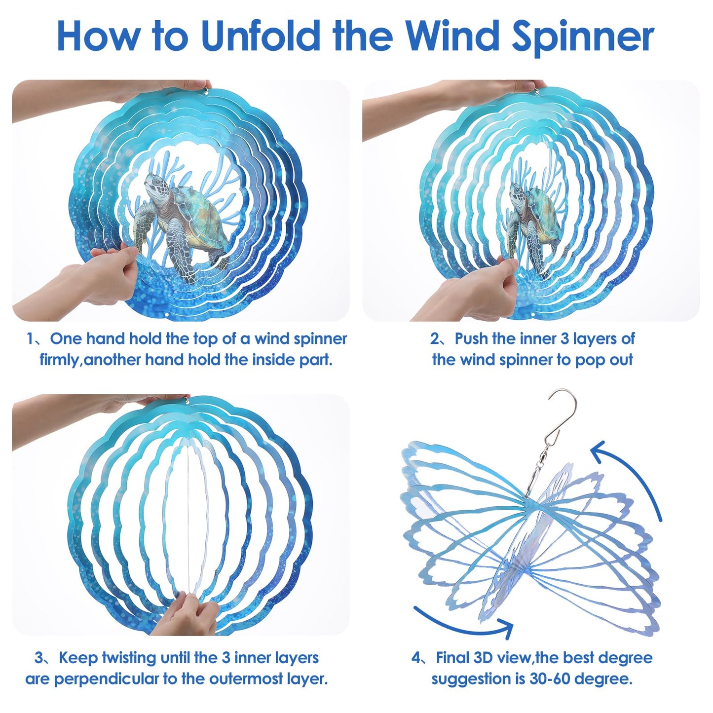 Sea Turtle Wind Spinners Outdoor Clearance - 12 Inches Hanging Stainless Steel Wind Sculpture Patio Lawn Yard Balcony Art Outsid