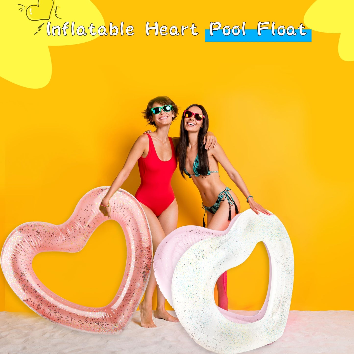 Octaday 6 Pack Inflatable Glitter Heart Pool Float Blow Up Heart Shaped Swimming Tube For Adults Bachelorette Party Summer Beach