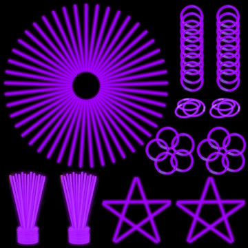 Ilhsty 100 Pcs 8'' Purple Glow Sticks Glow Necklaces In The Dark Party Favor Supplies Bright Glowsticks Bulk With Accessories Fo