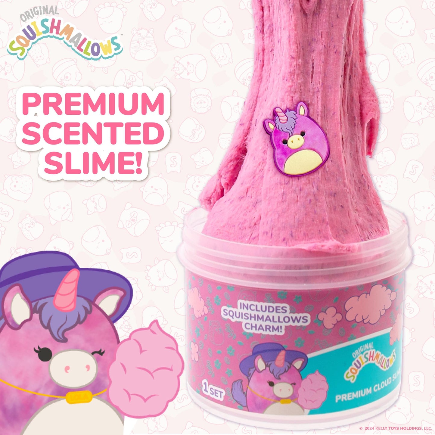 Original Squishmallows Lola The Unicorn Premium Scented Slime, Cotton Candy Scented, 8 Oz. Fluffy Slime, 2 Fun Slime Add Ins, Pre-Made Slime For Kids, Great 6 Year Old Toys, Super Soft Slime Toy